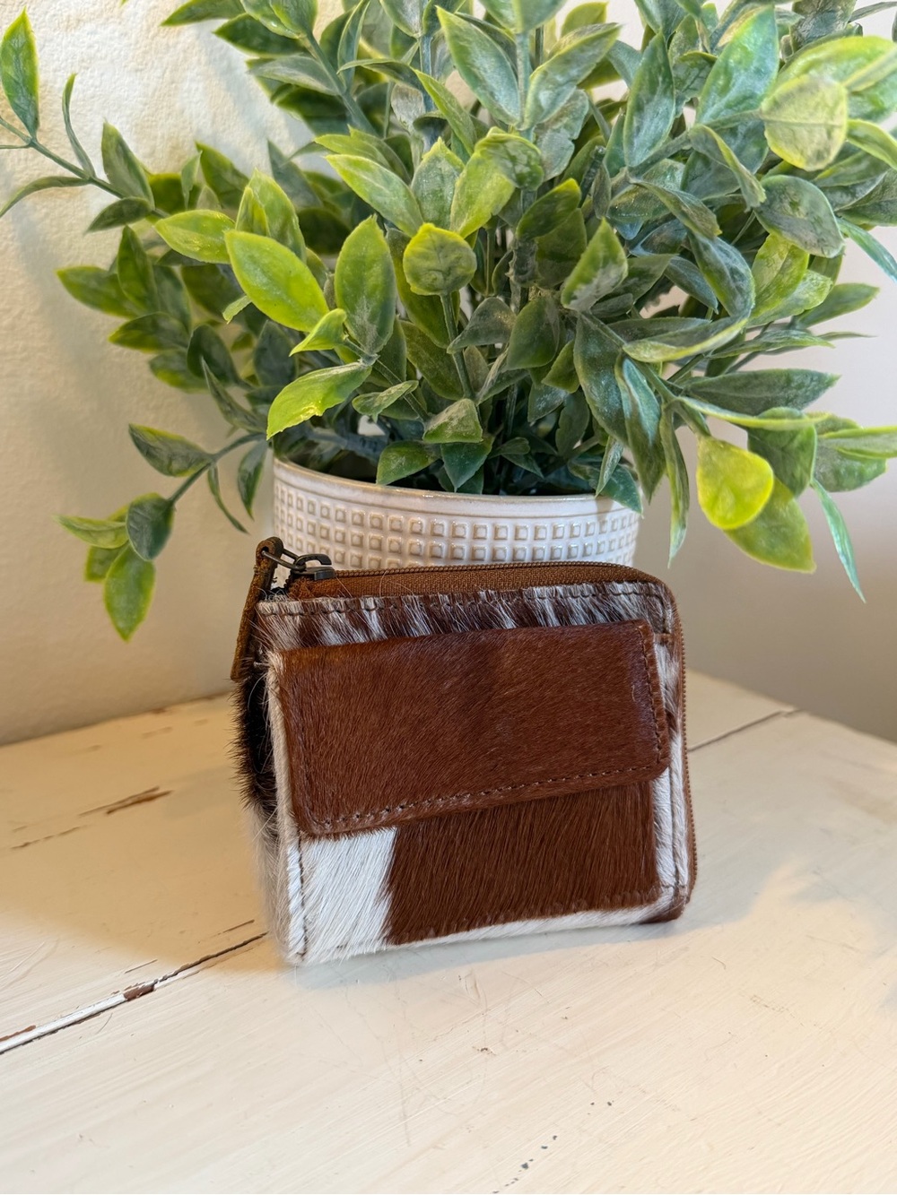 Brown and White Haircalf Card Wallet